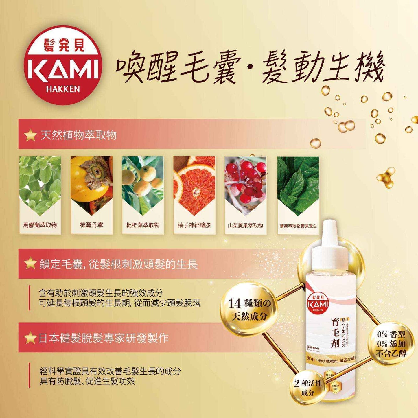 KAMI HAKKEN 髪発見 3個月育髮套裝